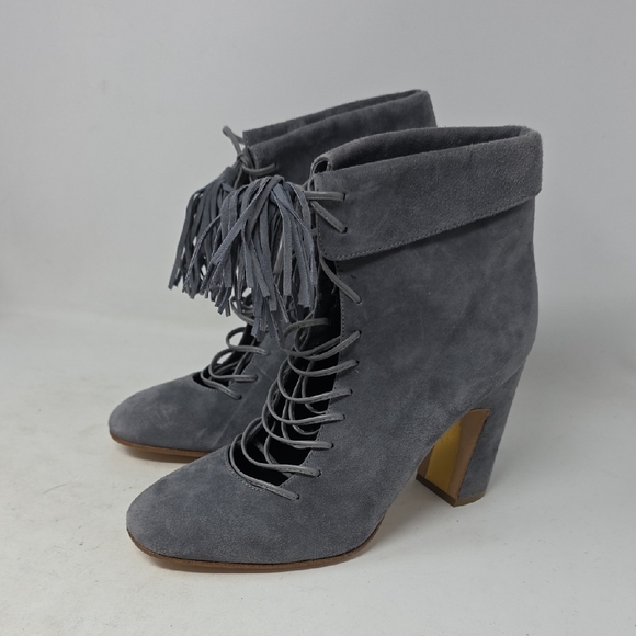 Rupert Sanderson Charcoal Suede Lace-Up Tassals Boots Size 38.5